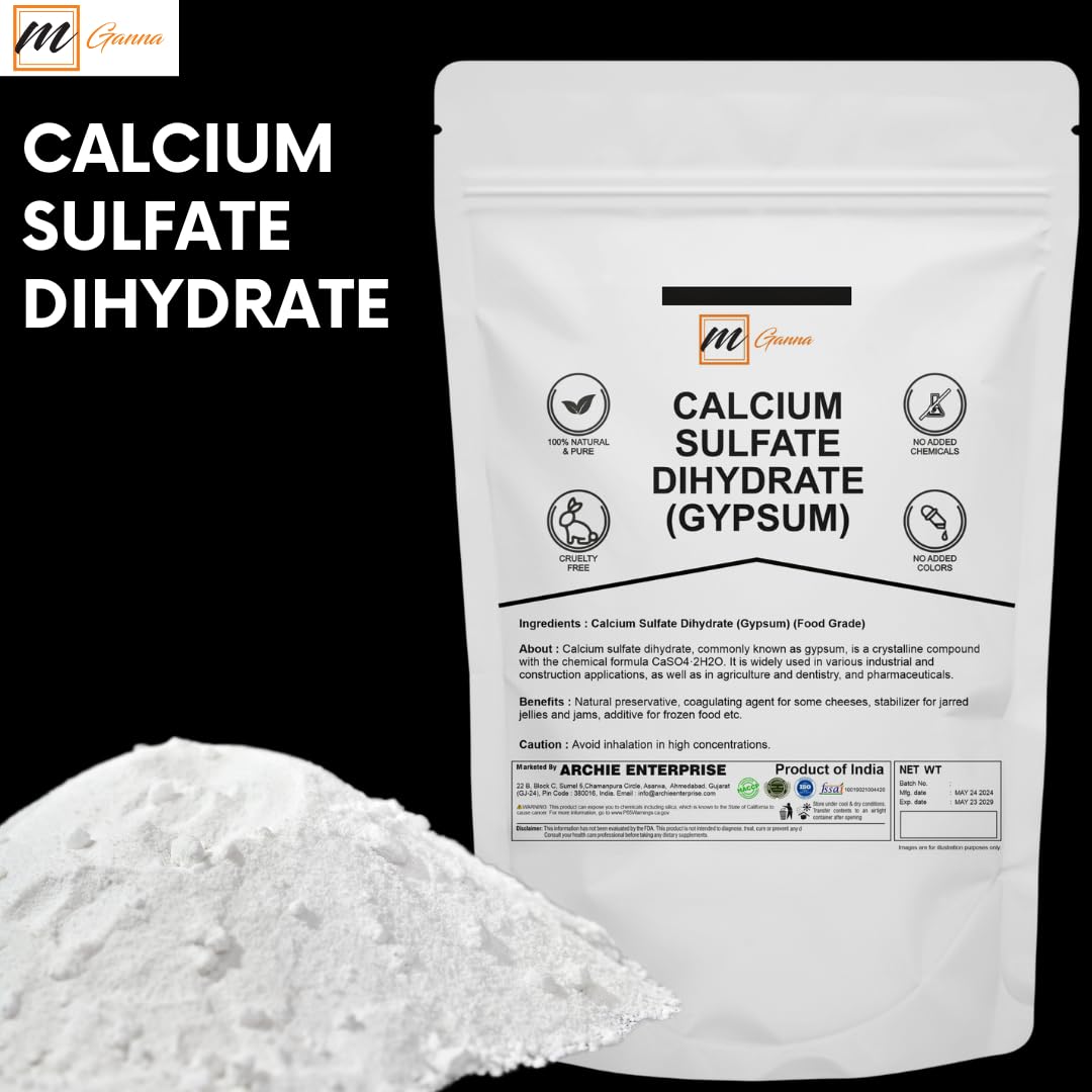 100% Pure Calcium Sulfate Dihydrate (Food Grade) - Gypsum Powder for Baking, Water Treatment and Cosmetic formulations 1 lbs / 454 GMS