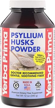Yerba Prima Psyllium Husks Fiber Powder، 12 Ounce - Natural Fiber Supplement - Colon Cleanse - Gut Health - Vegan، Non-GMO، Gluten Free