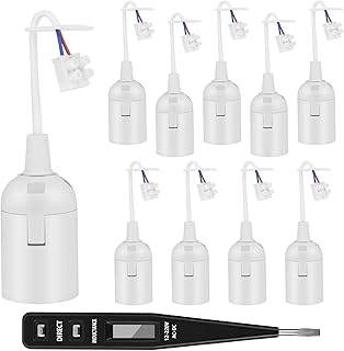 AUAUY 10Pack Portalamparas E27 con Cable, Portalamparas E27 Techo, Portalámparas para Obras de Construcción E27+Comprobador de Tensión VDE, Casquillo E27 con Cable para Obras Construcción E27, Blanco