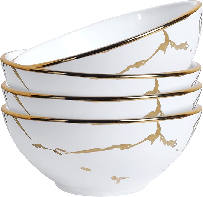 fanquare Gold Marble Soup Bowls 9 oz, Porcelain Ramen