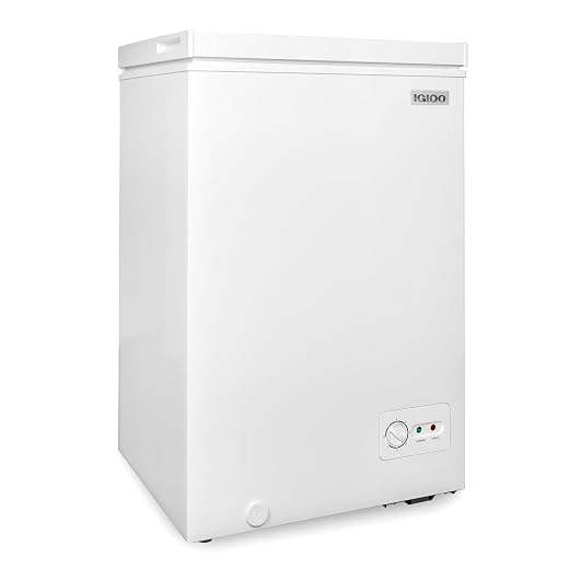 Igloo 3.5 Cu Ft. Upright Deep Freezer Chest- Deep Freezer with Quick Freezing System & Adjustable Thermostat for Homes, Garages & Basements- Low Noise Freezer with Removable Basket & LED Lights- White