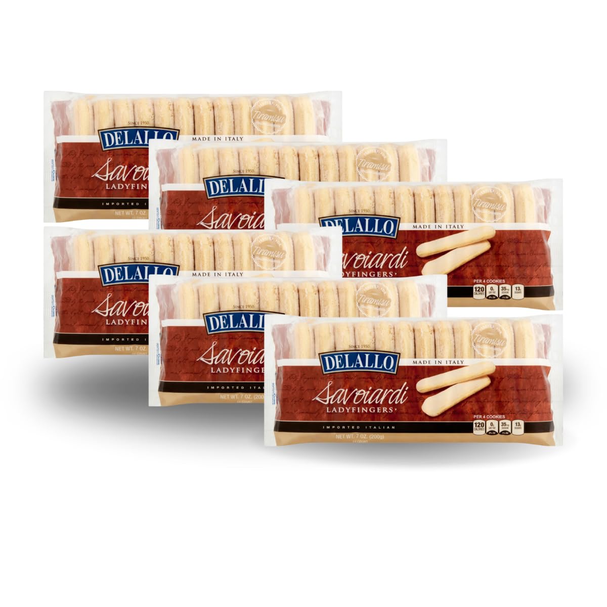 DeLallo Savoiardi Lady Fingers, 7.06 Ounce Box, 6 Pack, For Tiramisu, Baked in Italy