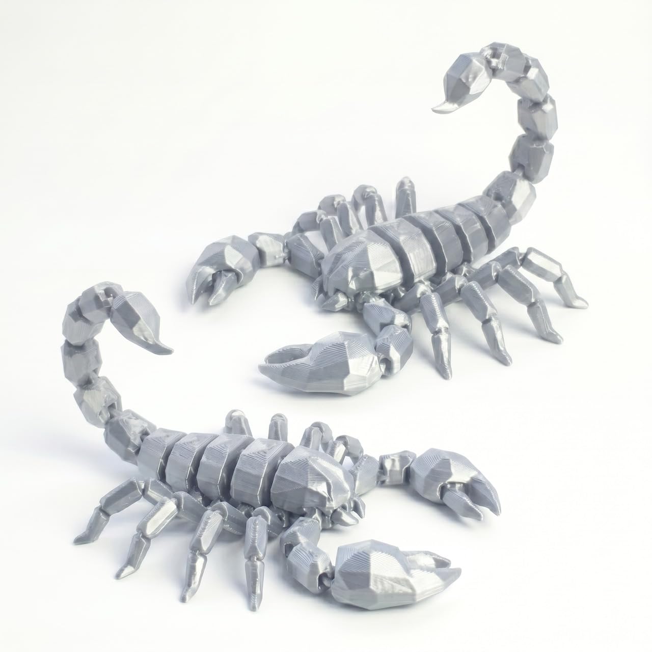 3D Printed Articulated Scorpion Fidget Toy - Poseable Moveable Jointed Scorpion Figure for Desk Decor, Office, Gift for Adults & Kids, D&D Prop (Silver,L)