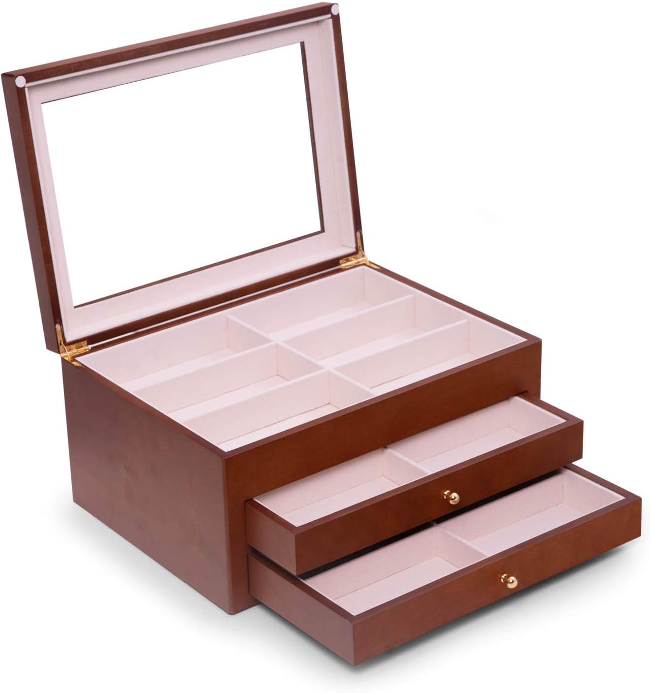 Bey-Berk Luxury Designer 18 Eyeglass and Sunglass Storage Box in Real Wood, Extra Large Slots, Soft Velour Lining, Dresser Organizer