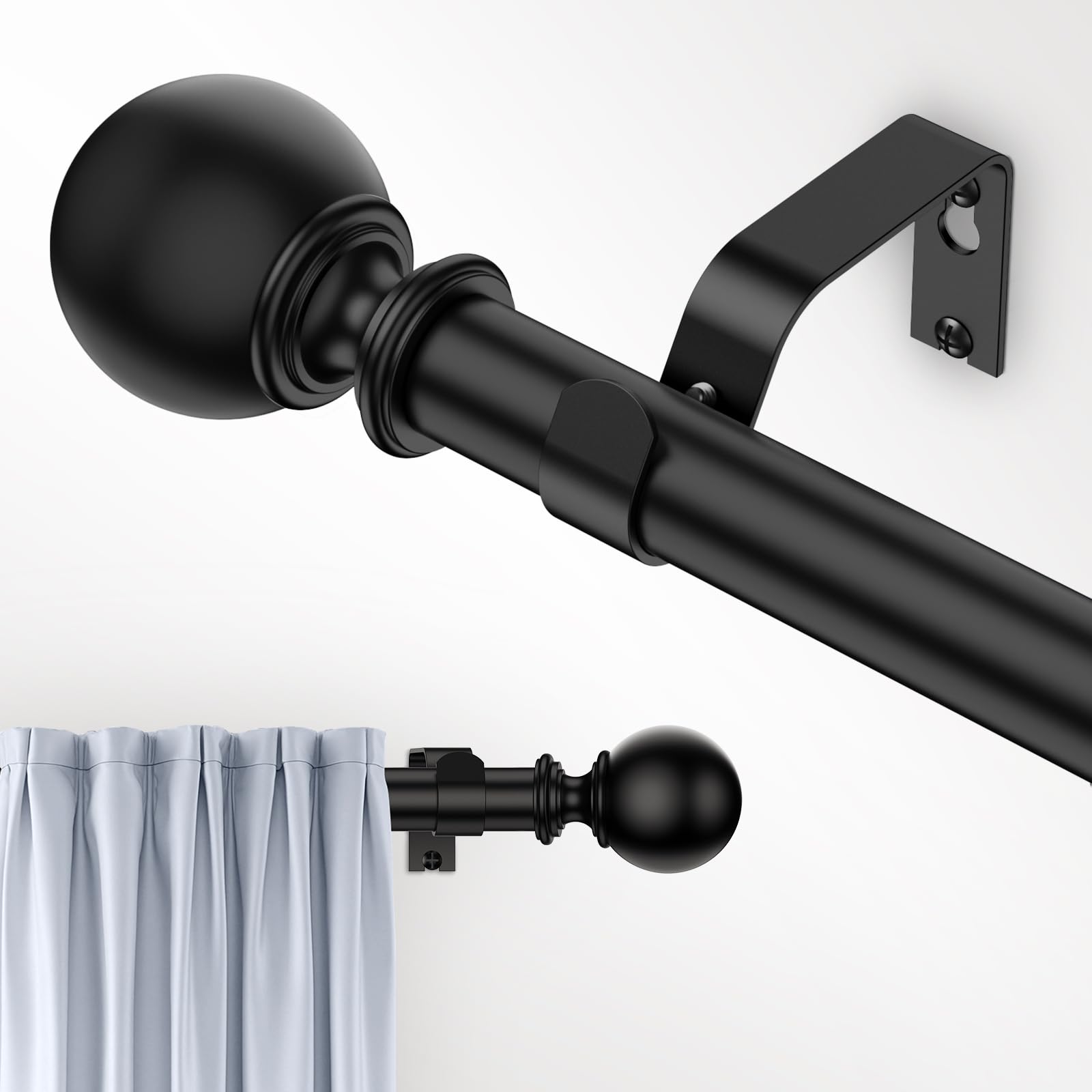 Ueuttiy Curtain Poles for Eyelet Curtains, 40-300cm Extendable Black Curtain Pole with Brackets and Fittings Set, 26mm Diameter Metal Door Curtain Rod for Bedroom & Living Room