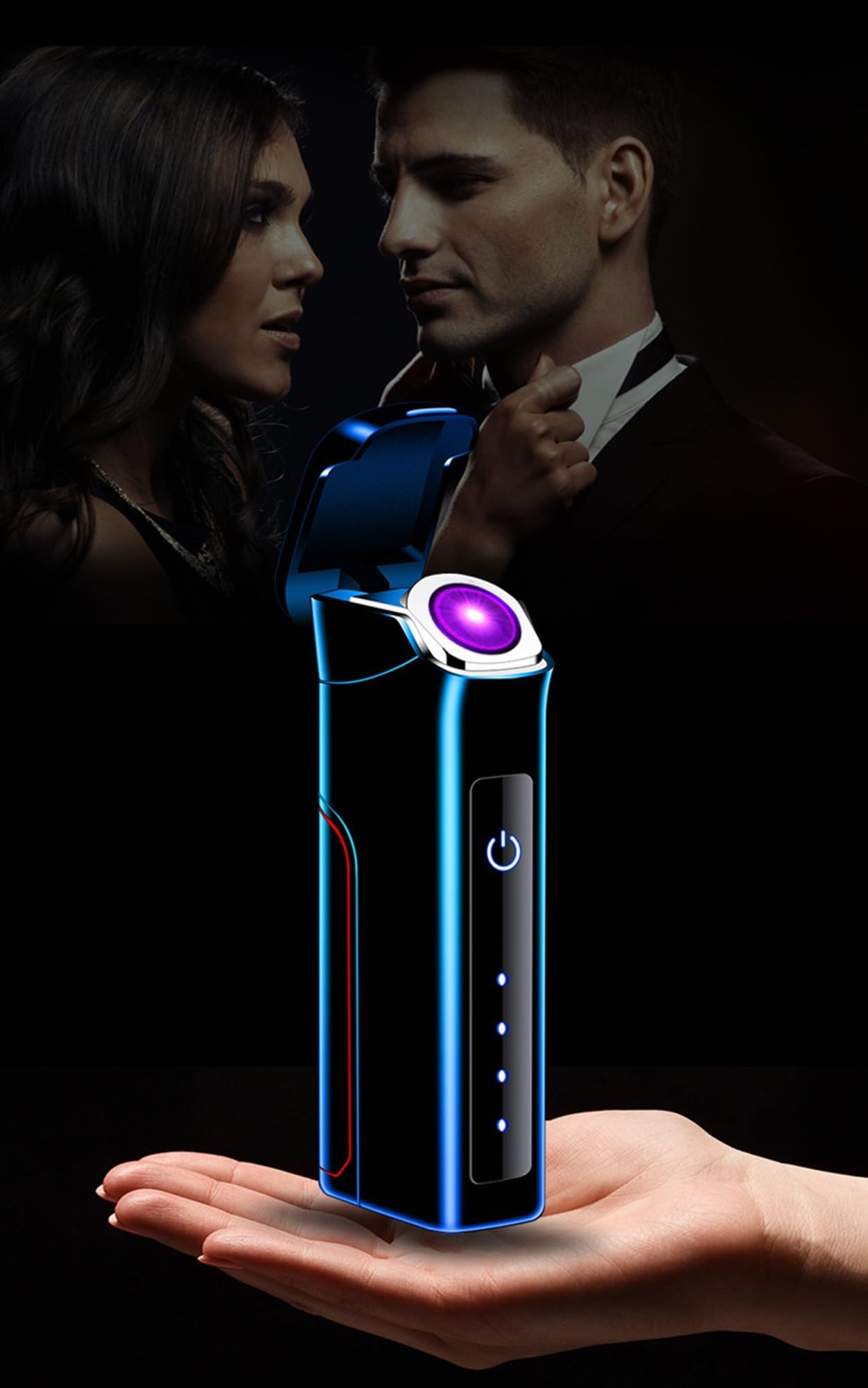 Accendino ad arco elettrico di grande capacità, batteria sostituibile ricaricabile tramite USB, accendino antivento senza fiamma a doppio arco con interruttore con sensore tattile, indicatori di livel