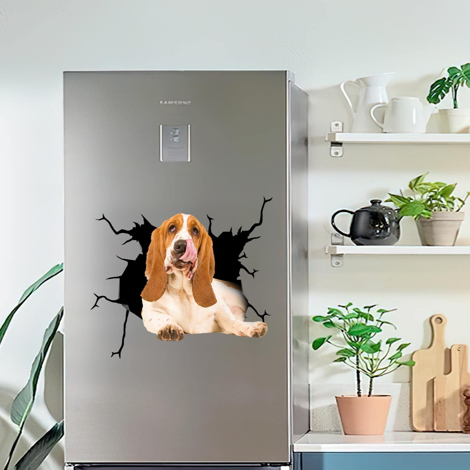 Autocollant Vinyle 3D Basset Hound Pour Voiture - Design Déchiré Métal, Personnalisation Pare-chocs Ou Coffre