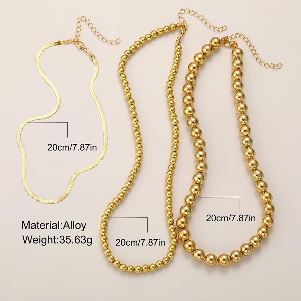 Trendy Layered Beaded Snake Chain Necklace for Women, Statement Chunky Multi Layer Round Ball Beads Necklaces Collar Choker Christmas Jewelry Gift Accessories - Image 2