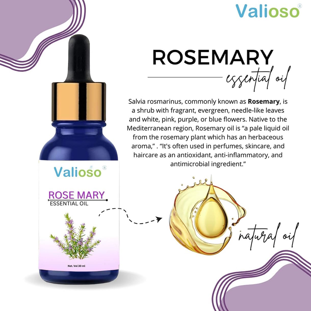 Valioso Rosemary For Hair Growth, Essential Oil For Glowing Face And Skin (30 Ml) 3