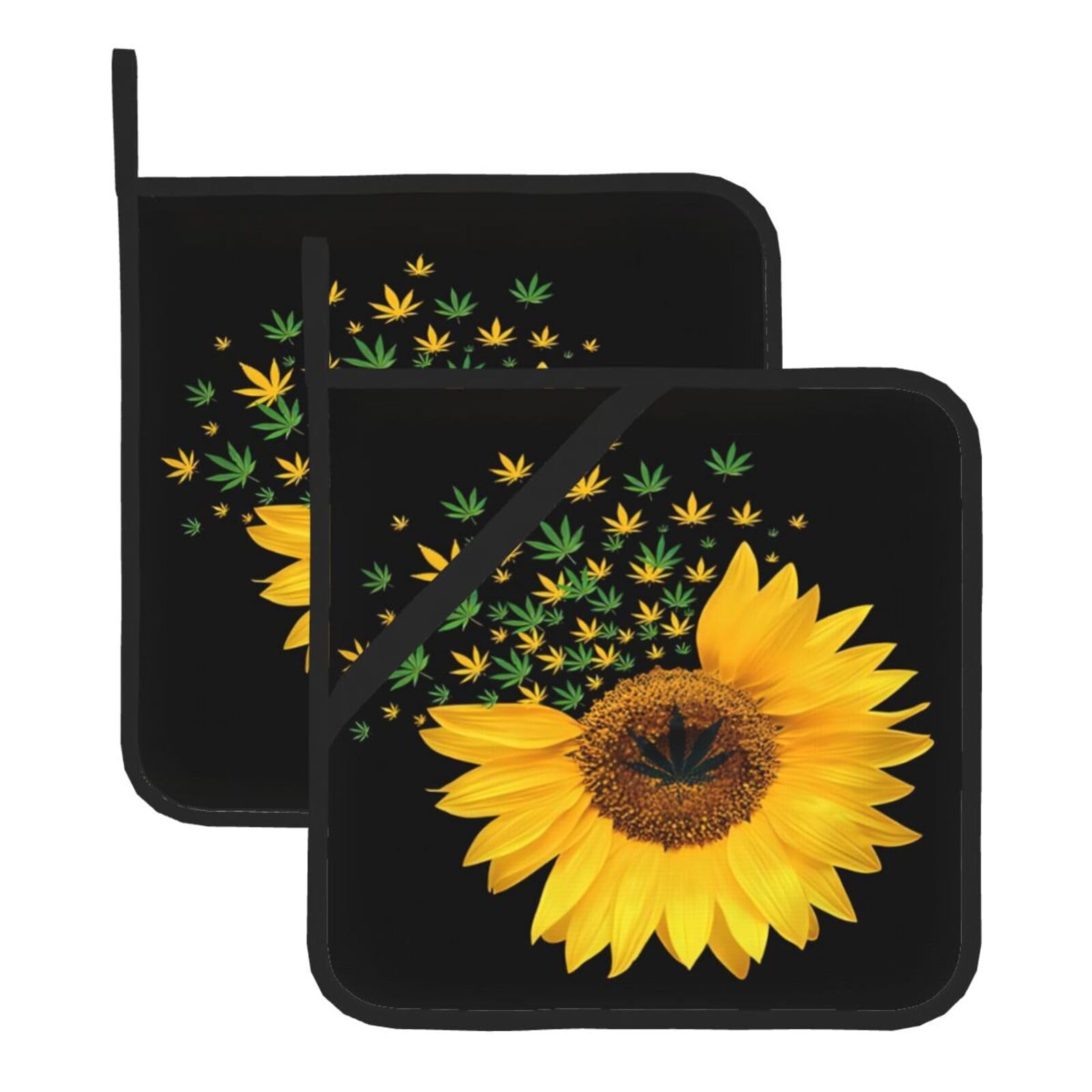 WHJSHOP Weed with Sunflower Prints Square Hot Pads for Kitchen Counter - Thick Heat Resistant Trivets for Microwave & Oven, BBQ Grilling Cover (2 Pack)
