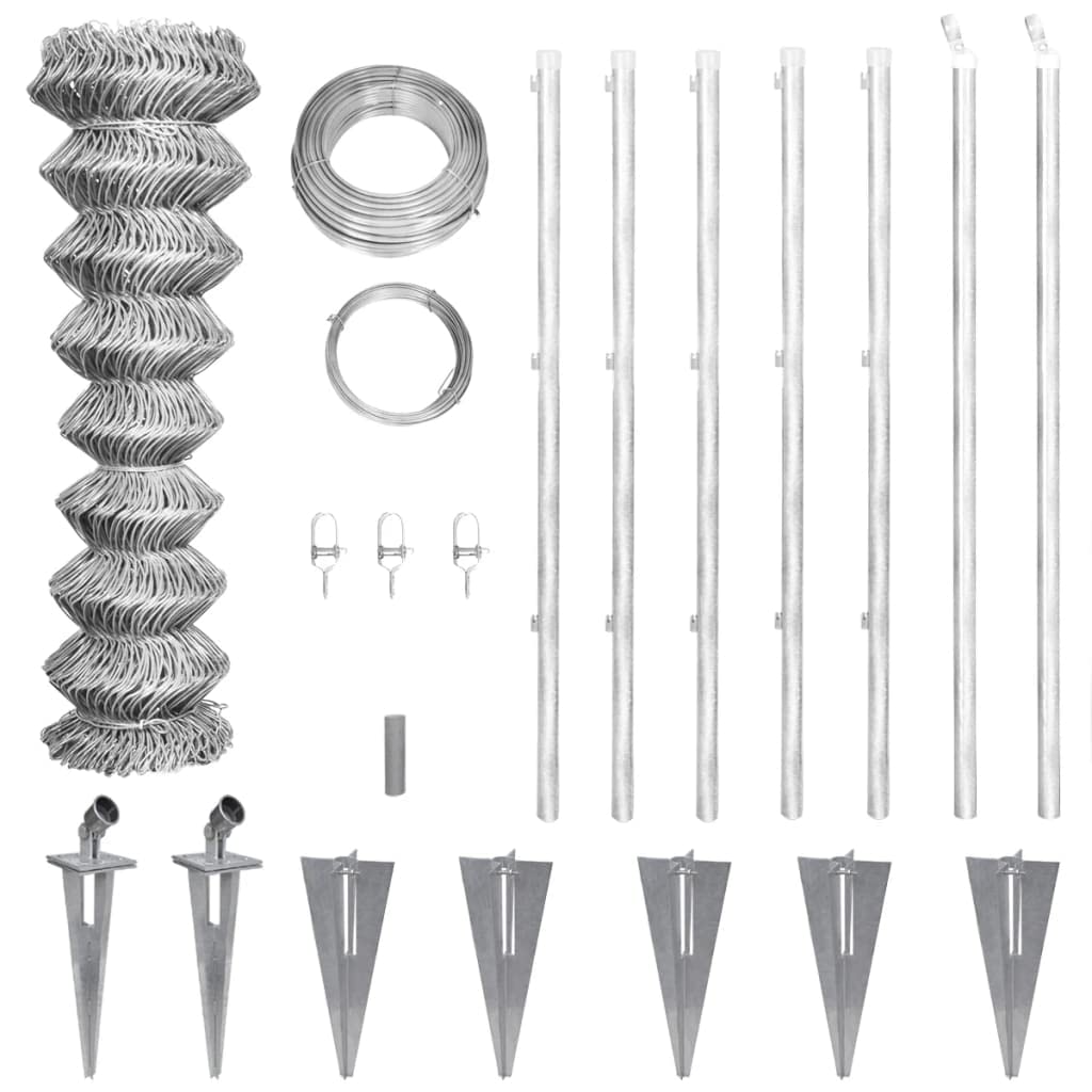 Grillage treillis galvanisé 15m kit complet avec poteaux de clôture pour parc et bassin