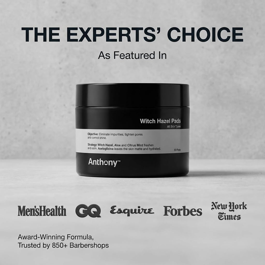 Anthony Witch Hazel Pads Pore Cleaner: 60 Count, Purifying Astringent Cleansing Toner Pads – Aloe Vera, and Citrus Mint, Eliminate Impurities, Minimize Pores and Control Shine