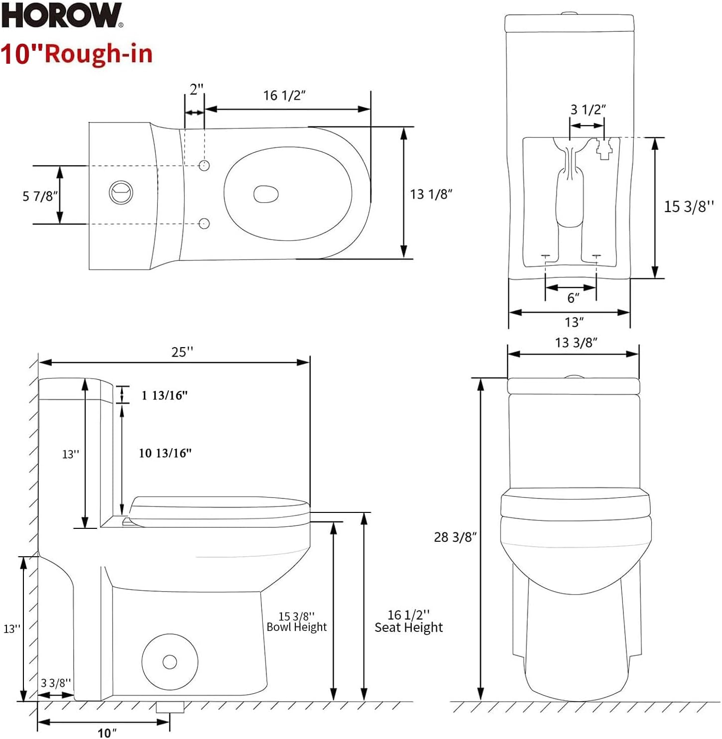 Detailed dimensions of the HOROW HT100S toilet