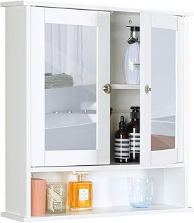 MAISON ARTS Bathroom Medicine Cabinet with Mirror and Adjustable Shelf, Wall Cabinets for Kitchen and Laundry Room, White