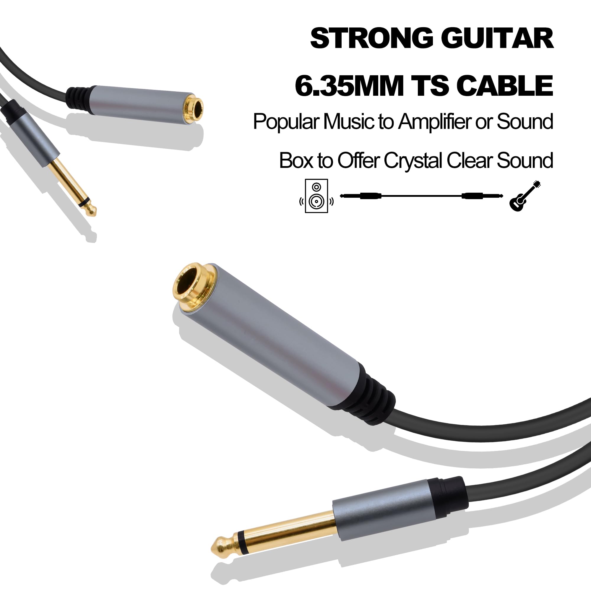 YARCHONN 1/4 Inch TS Extension Cable,3M 6.35mm Mono Male to Female Quarter Inch Connectors Audio Extension Cable Cord for Amplifiers,Headphone Guitar Instruments -9.8FT - Image 4