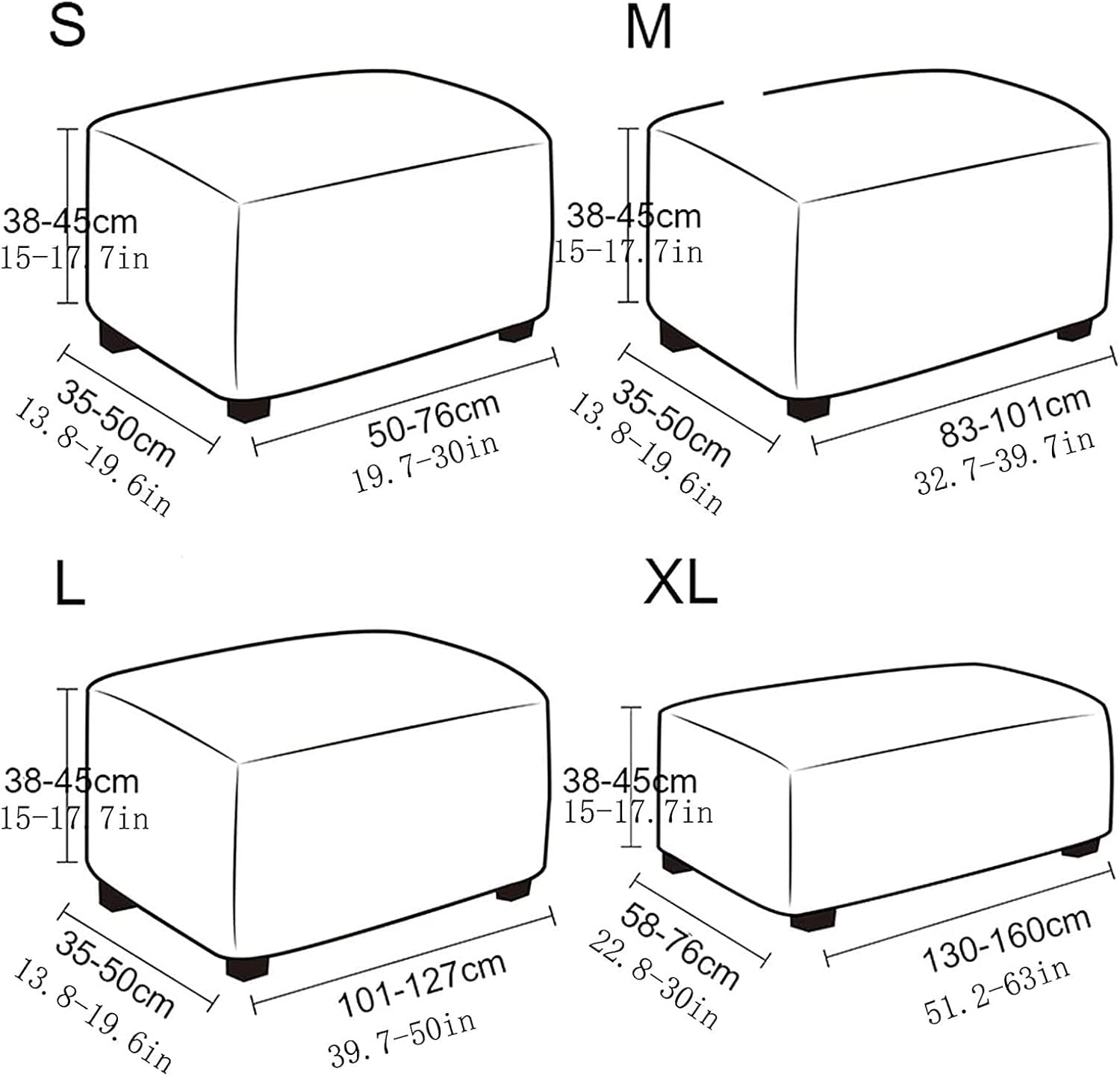 Large Beige Rectangular Elastic Ottoman Cover - Removable Footrest Protector for Sofa & Pouffe Dustproof Stretchable Footstool Slipcover