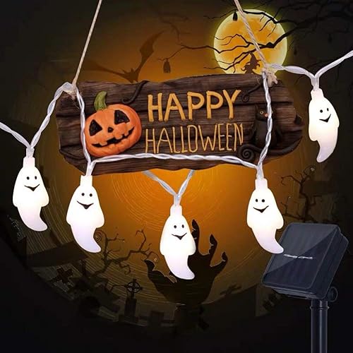 Miniatura 4 de LDHTY Guirnalda de luces para decoración de Halloween, paquete de 3 60 luces LED naranjas, murciélagos morados, fantasmas blancos, para decoración