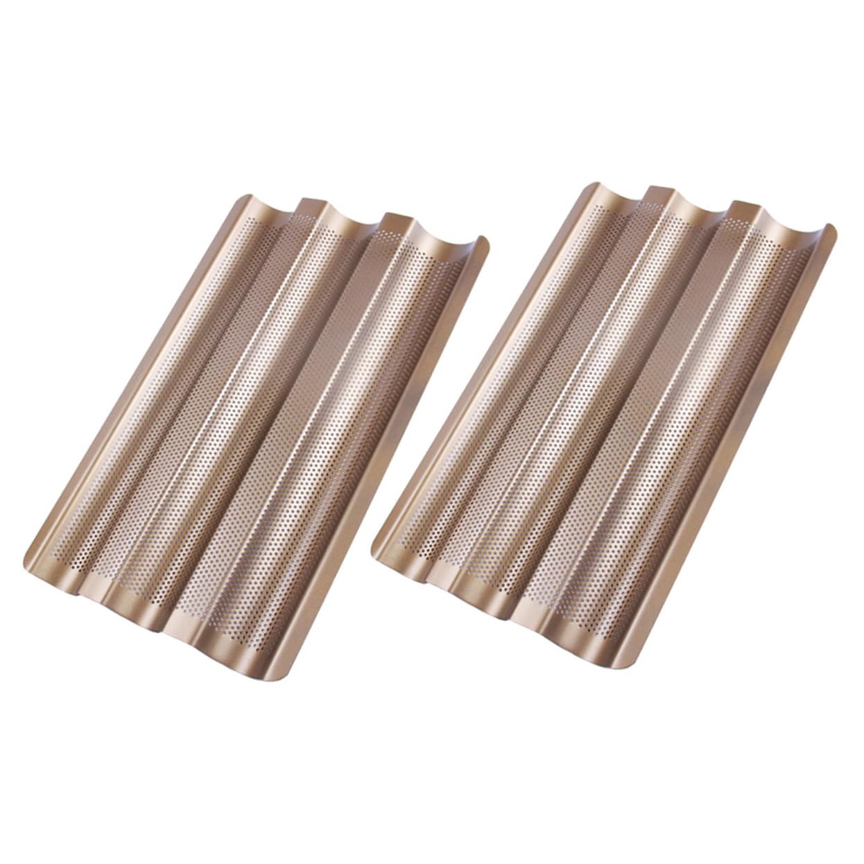 COLLBATH Französische Brotbackform 2 Stück aus Kohlenstoffstahl, Antihaft | 3 Wellen, 3 Schlitze und Perforiertes Design, Geeignet zum Backen von Baguette
