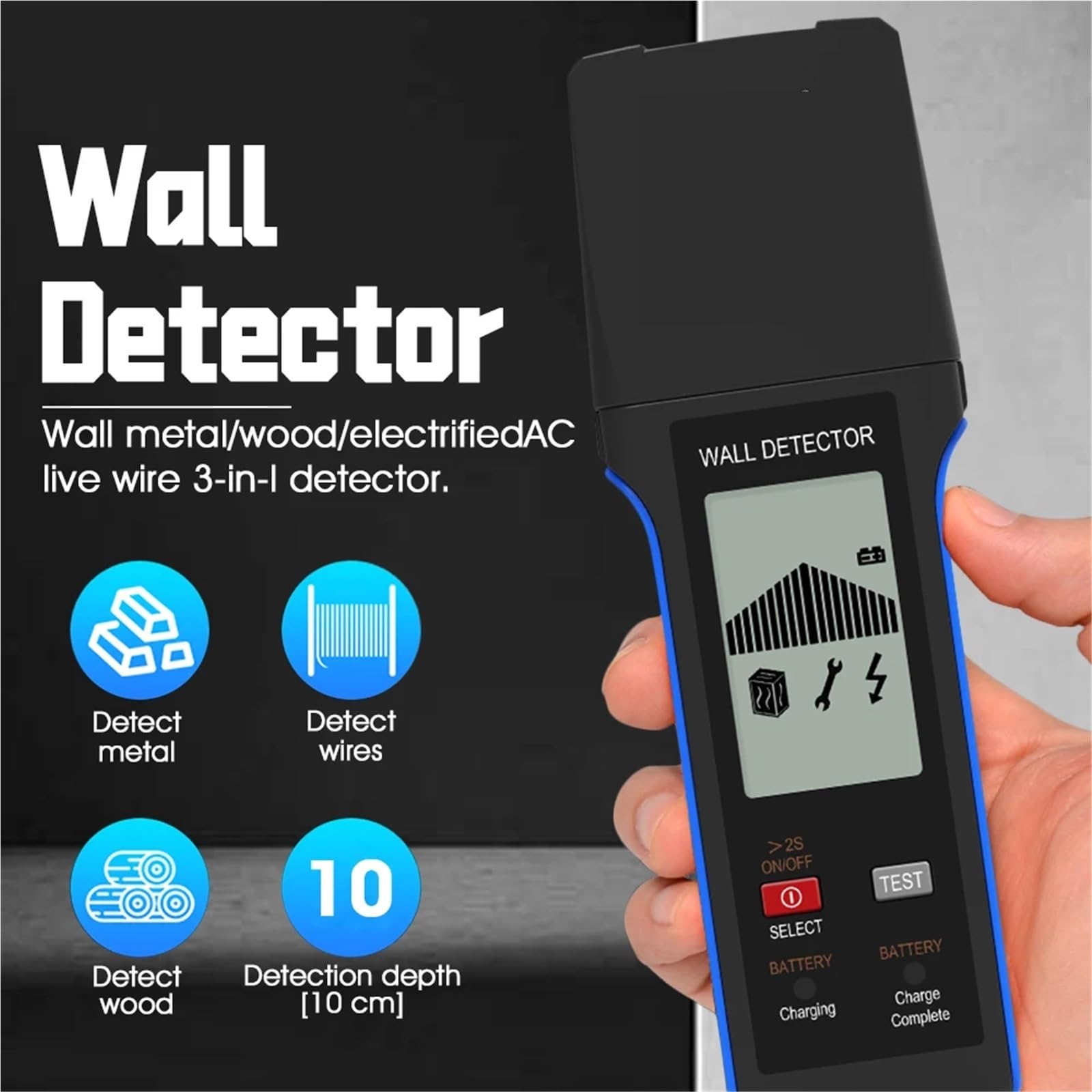 Detector de Pared, Detector de vigas de pared 3 en 1 con pantalla LCD: detecta metal, madera y cables. Incluye...