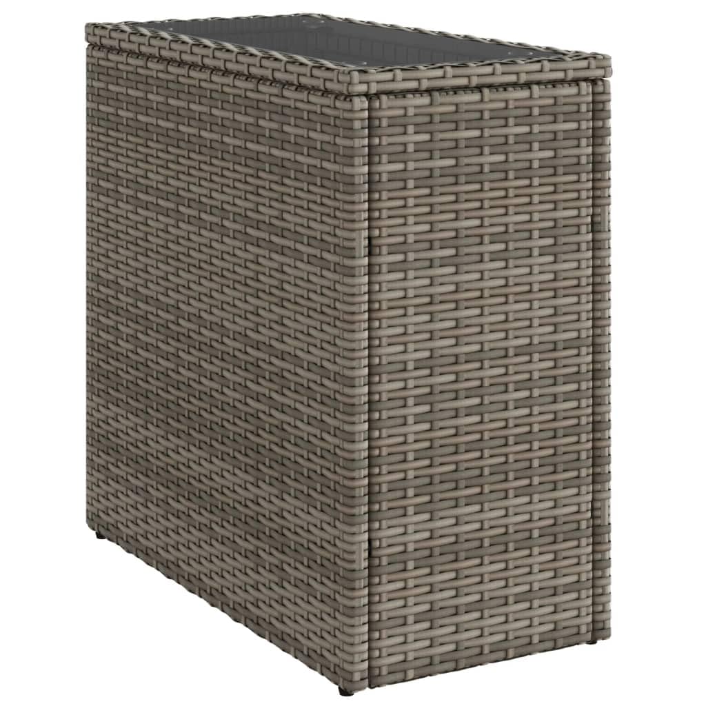 Table d'appoint de jardin design rotin gris et plateau en verre de qualité
