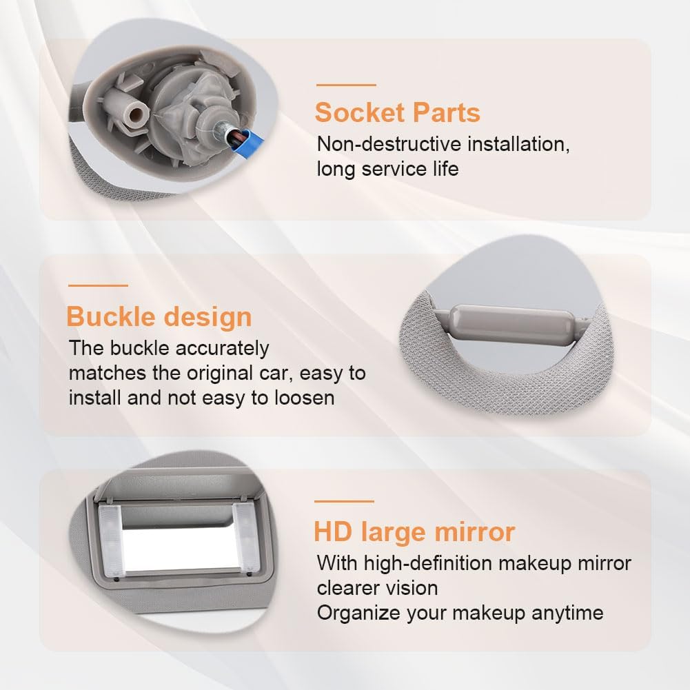 1 Pair Left Driver & Right Passenger Side Sun Visor with Mirror and Light Compatible with Honda Pilot 2017-2021 Honda Ridgeline 2018-2020 Replacement for 83230-TG7-A12ZB 83280-TG7-A12ZB (Gray)