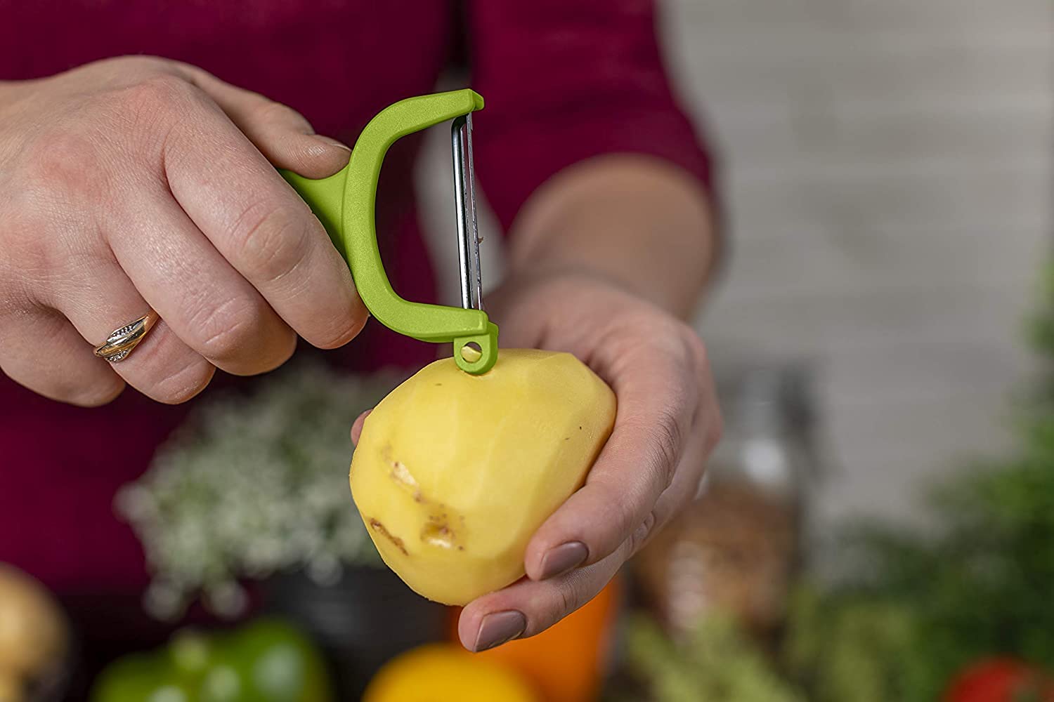 KUHN RIKON 24286 Swiss Peeler zestaw 2-częściowy, obieraczka do warzyw, ostrze ze stali nierdzewnej, czerwony i zielony, plastikowy