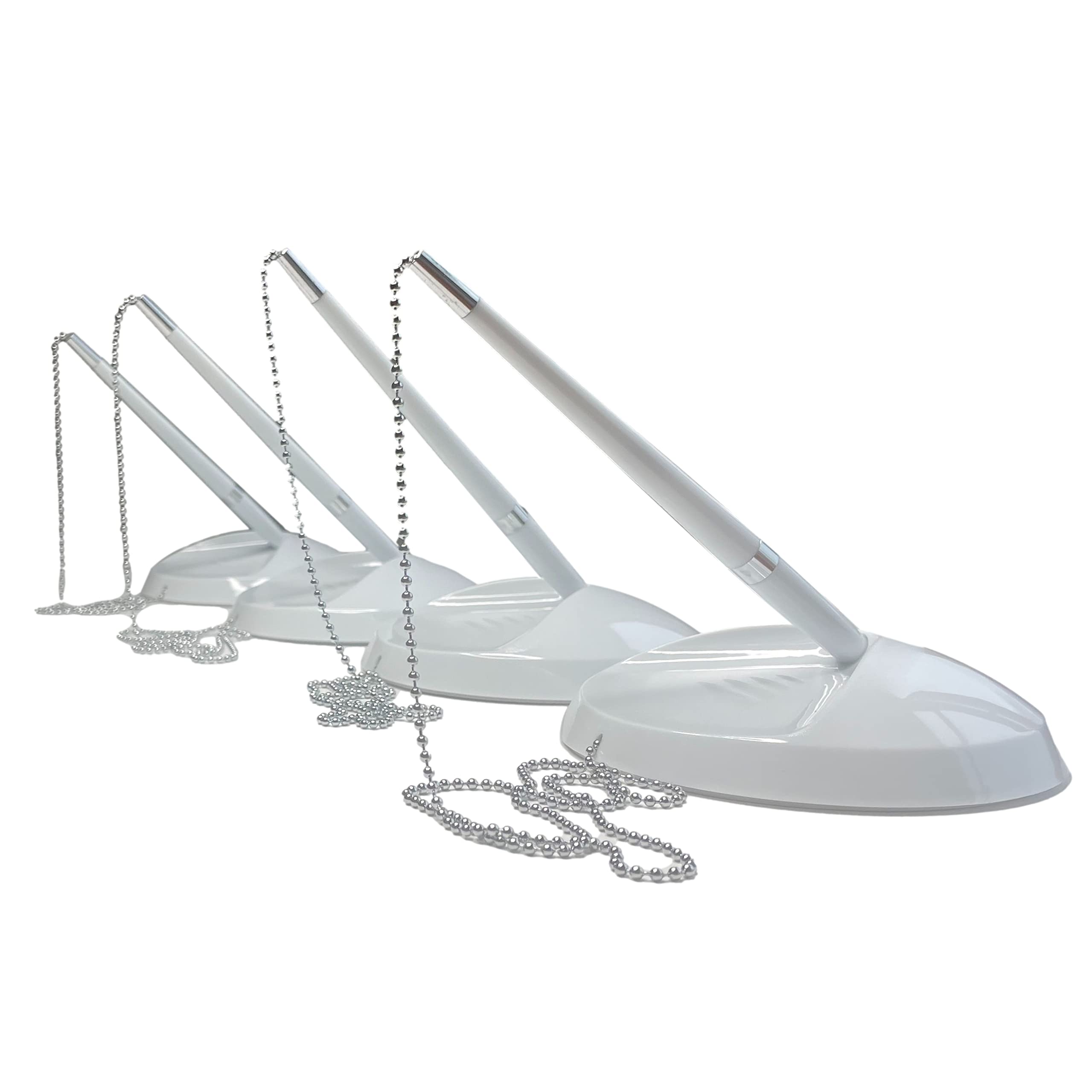 Janrax Pack of 4 White Reception Counter Pens on Chain