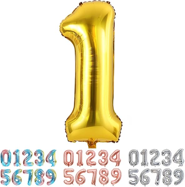 Ponmoo Foil Ballon Chiffre 1 Or, Grands Doré Numéro 0 1 2 3 4 5 7 8 10-19 20-29 30-39 40 50 60 70 80 90 100, Décoration de Ballons Géants pour Mariages Party et Anniversaires Fête - 1