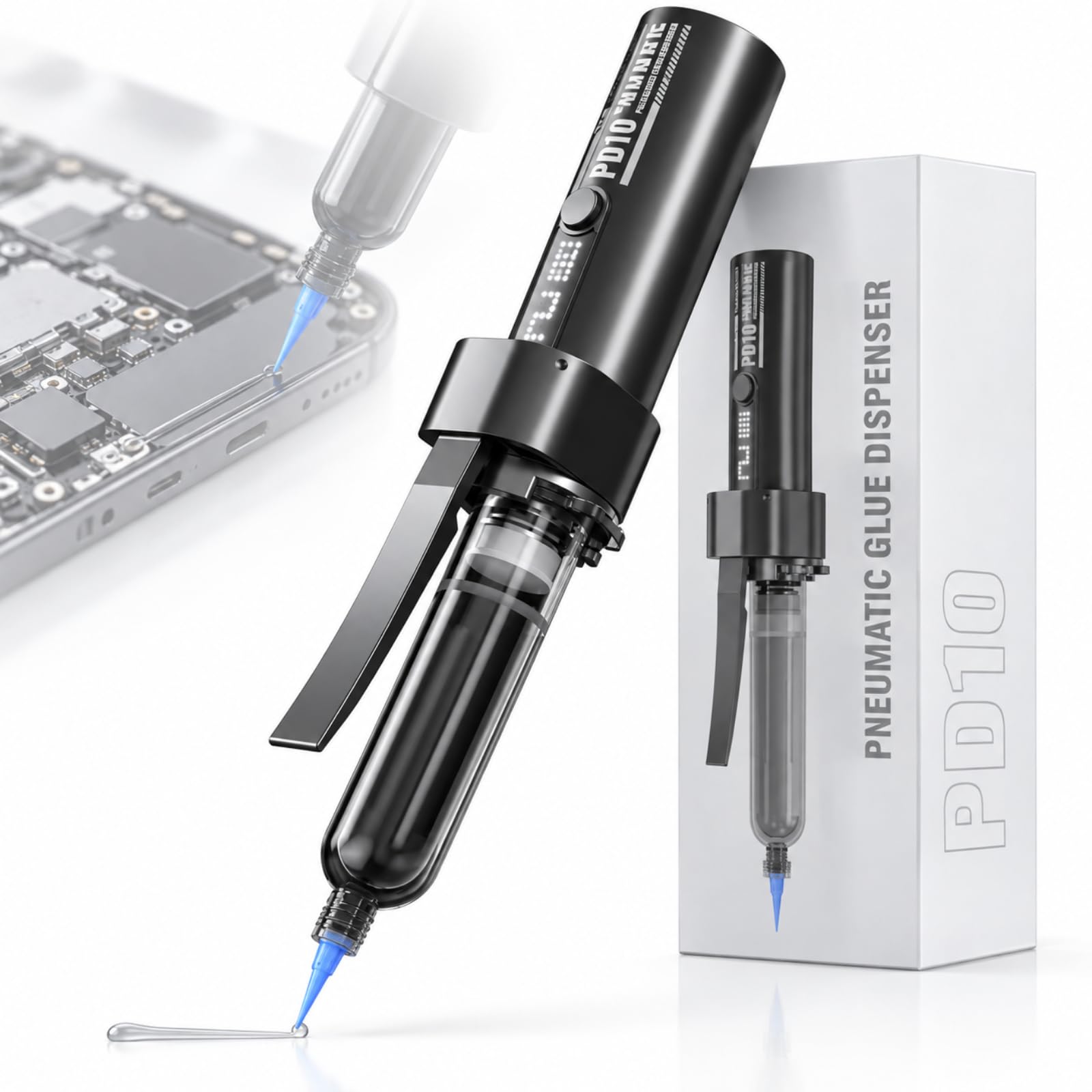 Distributore Di Colla Pneumatico Portatile Per Adesivi Da 10cc/30cc, Distributore Automatico Di Colla, Pompa Ad Aria Integrata, Sistema Antigoccia Con Aspirazione Automatica, Controllo A 3