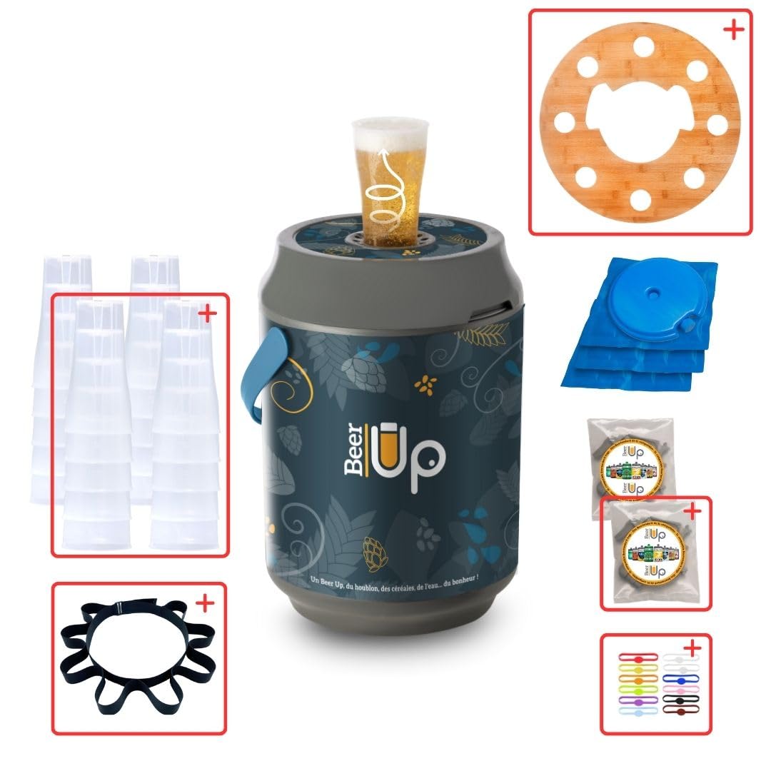 BeerTender® BEER UP Tireuse à bières portative 20 verres 4 kits fûts 1 ceinture porte verres 12 marqueurs 20h de froid remplissage par le fond