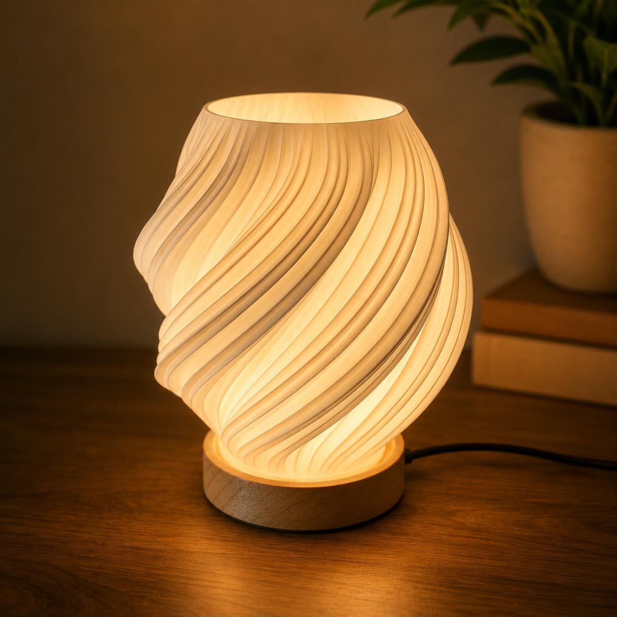 Modern 3D Printed Spiral Glow Table Lamp | Designer Warm White LED Bedside Night Lamp | Aesthetic Desk Lamp for Bedroom, Living Room & Office | Premium PLA Decorative Ambient Light | 5W Plug & Play-image-28