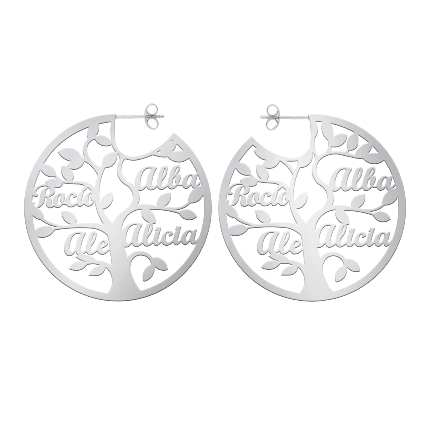 Pendientes Arbol de la Vida Personalizado para Mujer Plata de Ley - Pendientes Árbol con Nombres de Familia, Hijos, Nietos o Amigos - Regalo Original para Madres y Abuelas, hasta 7 Nombres