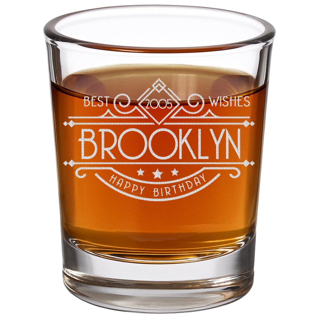 Personalised Vintage 21st Etched 2.5oz Shot Glass – Custom 2005 Happy 21st Birthday Gifts, Customized Decor, Turning 21 Year Old, Party Favors, Finally 21 Best Gift Idea Son Gatsby