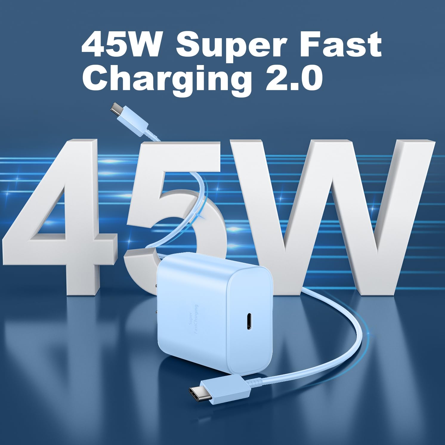Caricatore Android da 45 W, ricarica rapida, USB-C super veloce USB C con cavo da 3 m per Samsung Galaxy S24 Ultra/S24/S24+/S23 Ultra/S23/S23+/S22 Ultra/S22/S21/S20/Note 10/20, blu
