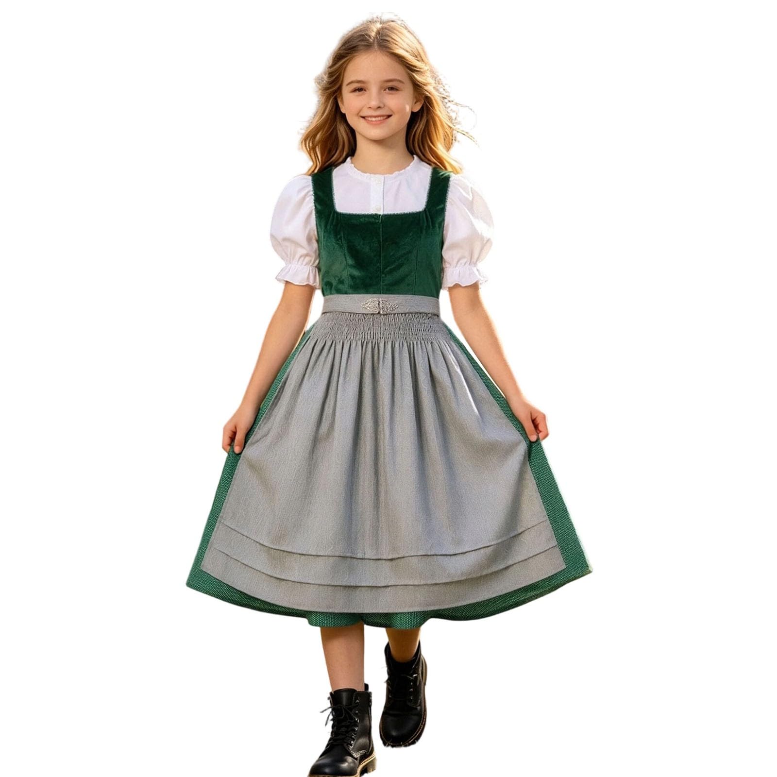 Trachtenrock Mädchen, Bayerisches Bierfestkleid für Kinder mit Blumenmuster, Schnürung am Oberteil, traditionelles Oktoberfestkleid für Mädchen