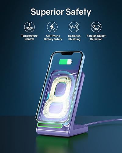Miniatura 5 de CIYOYO Cargador inalámbrico, soporte de carga inalámbrica rápida de 15 W, estación de carga inalámbrica para iPhone 15 14 13 12 11 Pro Max Plus XS