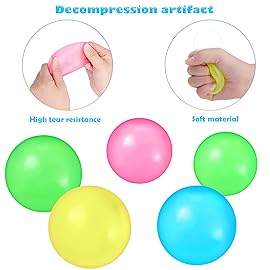 Skylety 8 Pieces Glow in The Dark Sticky Balls 1.8 Inches Elevated Glowing Stress Ceiling Lumi Balls Relax Cool Asmr Stuff for Ceiling Wall Adults (Pink, Yellow, Blue, Green)