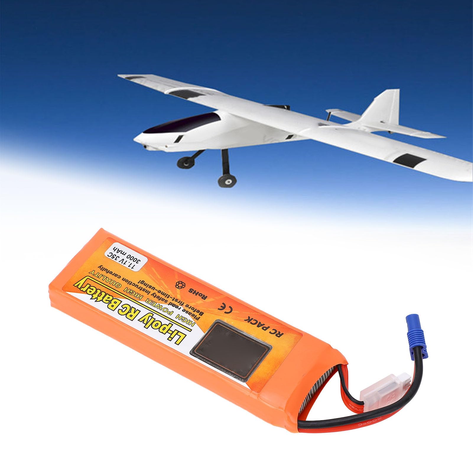 Batería Lipo 3S 3000mAh 11.1V 35C Soft Pack RC Batería con Conector Deans T, Batería de Reemplazo de Seguridad Liviana Portátil Quadcopter con Enchufe EC3 para Avión Lancha Rápida