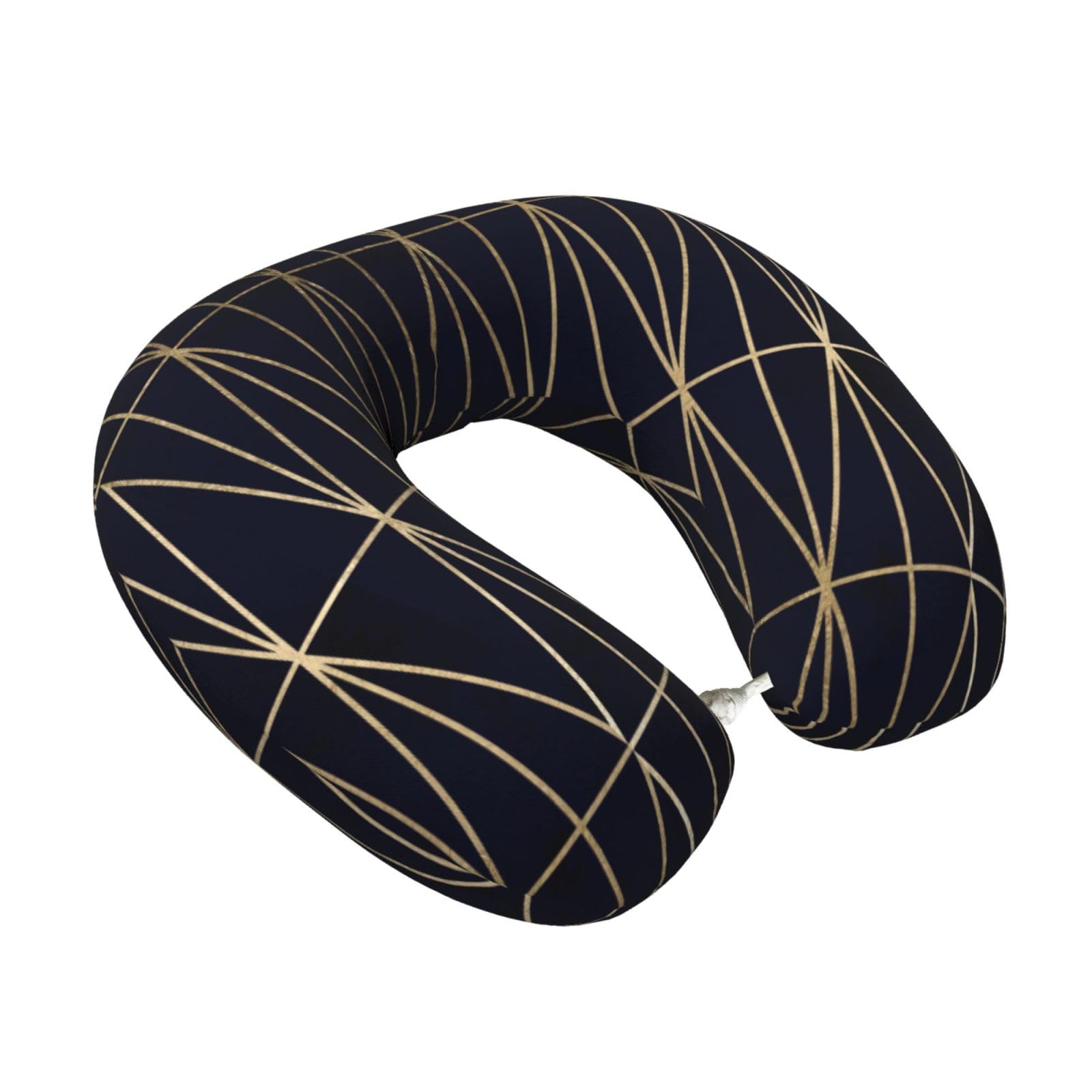 LKYMOH Modern Gold Geometric Triangles Pattern Navy Blue Watercolor, Travel Neck Pillow U-Shaped Memory Neck Support Soft Comfortable With Washable Cover For Airplane Car Traveling and Office