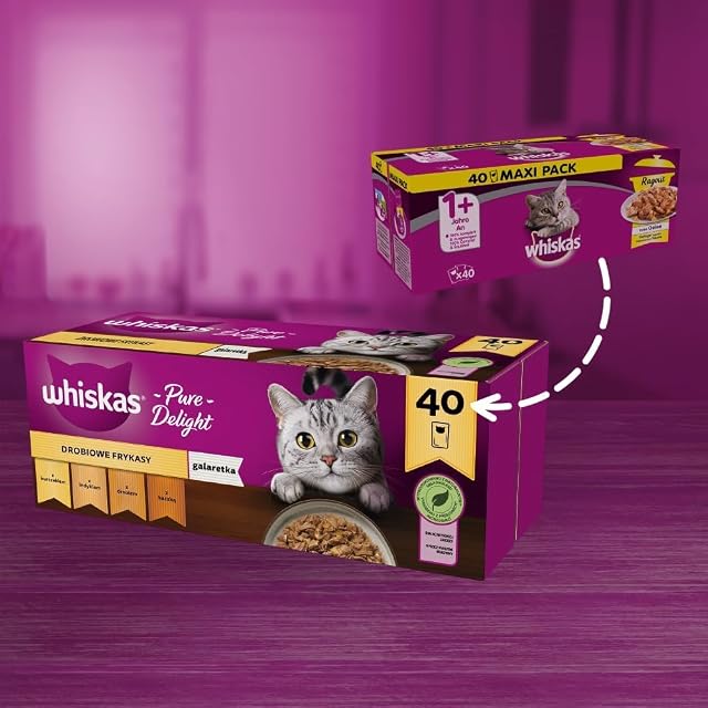 Foto 2 de 3 de WHISKAS Adult 1+ Pure Delight - Comida húmeda para gatos (80 bolsas de 85 g, 2 unidades, ragout en gelatina)