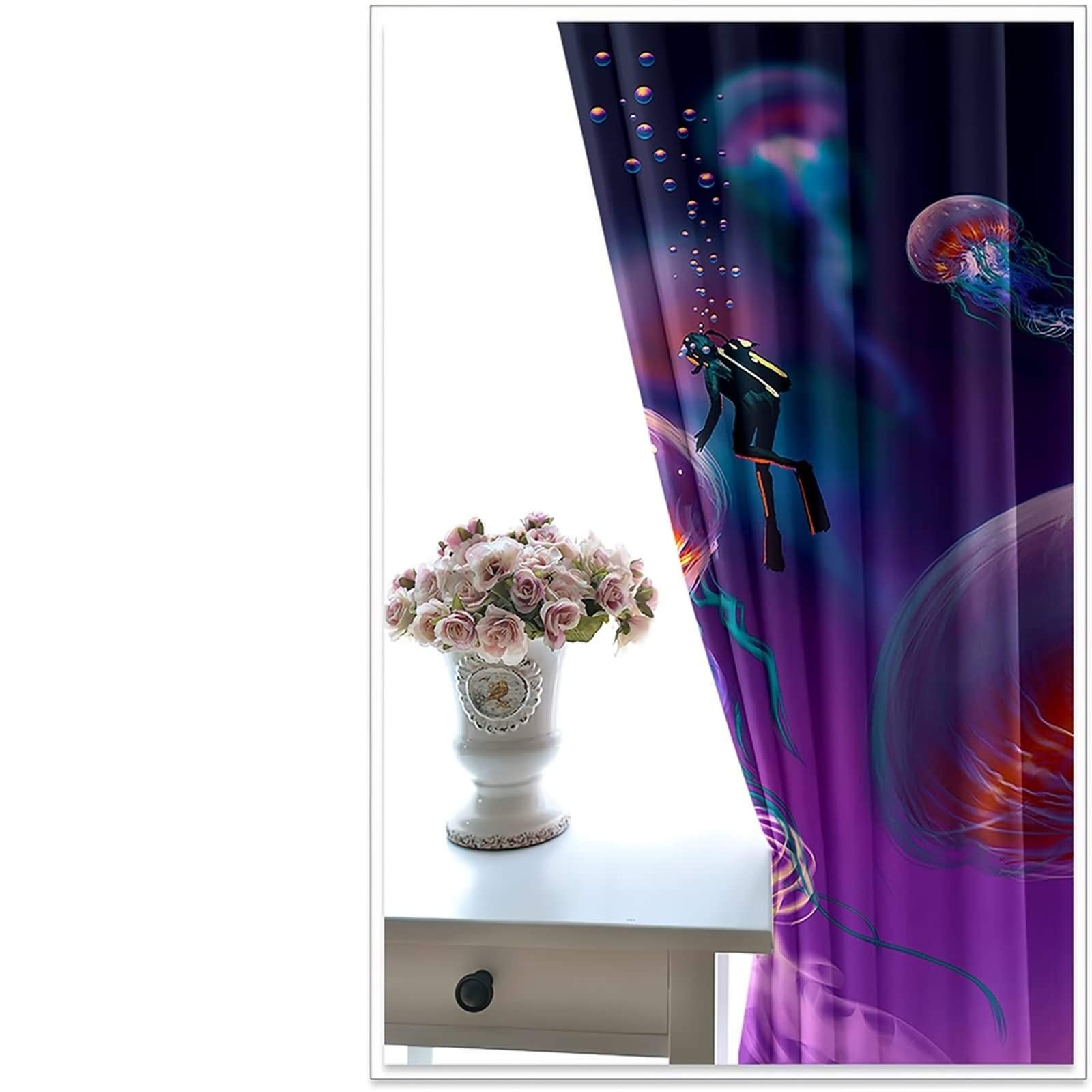 Epinki Zasłony poliestrowe czarne fioletowe meduza nurek zasłony zasłony do okien, dostępne w 21 rozmiarach, rozmiar 274 x 214 cm