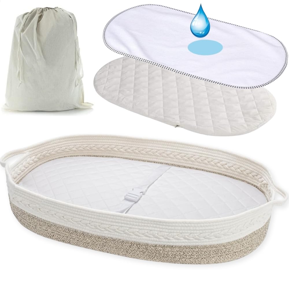 Panier à langer portable et pliable pour matelas à langer + matelas doux + housse amovible + protection extra imperméable + sac de voyage