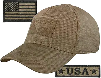 Condor Fitted Tactical Cap Bundle - USA Morale & USA Flag Patches - Choose Size