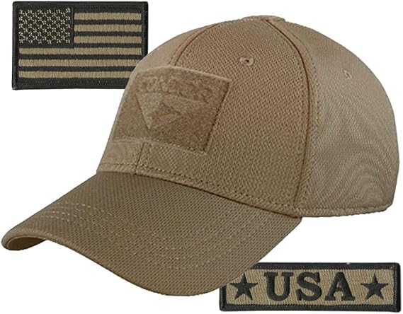 Condor Fitted Tactical Cap Bundle - USA Morale & USA Flag Patches - Choose Size