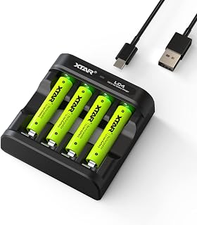 XTAR 1.5v lithium aaa batteries with Free charger, 4 count rechargeable 1.5V AAA battery with 4 slot Free charger