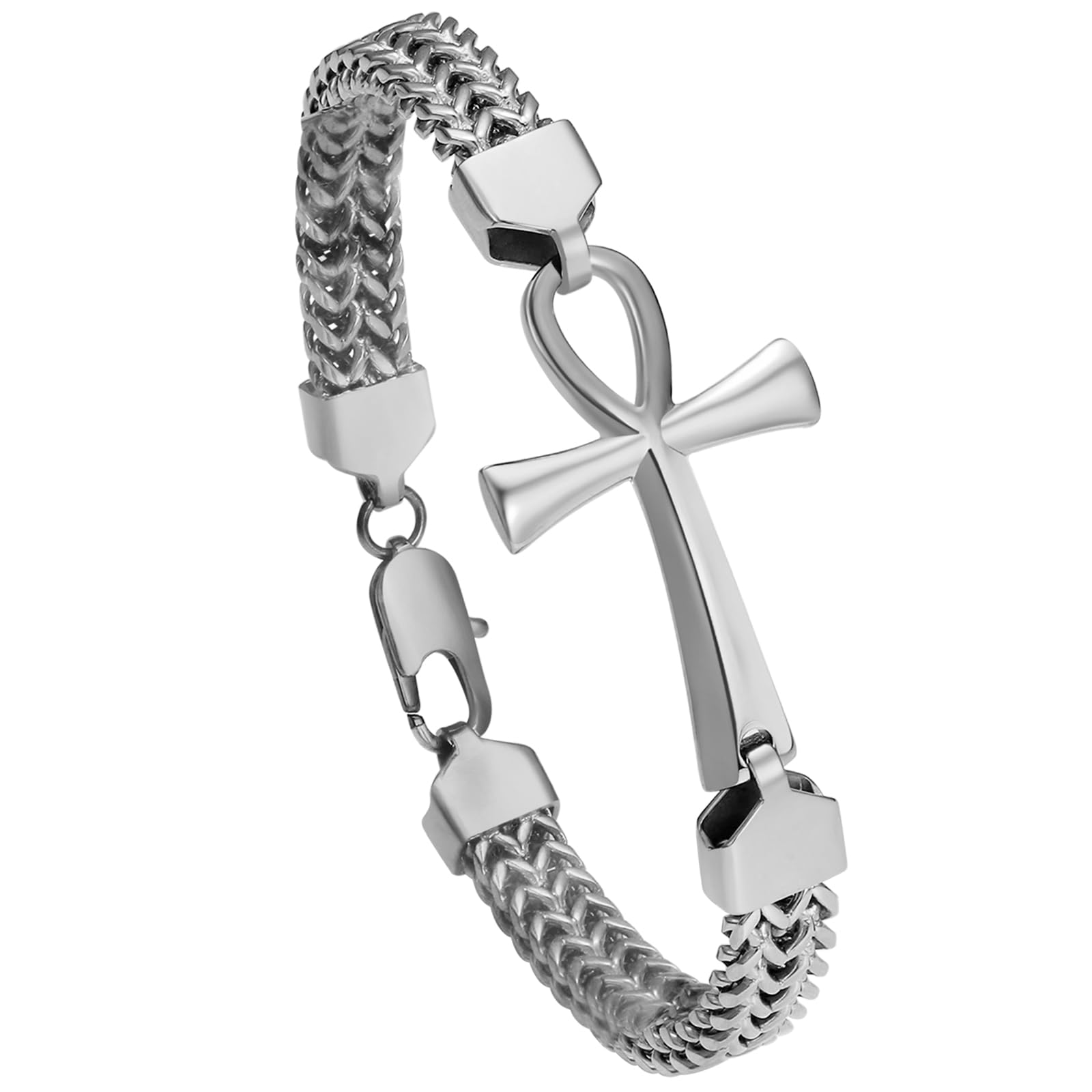 OIDEA Braccialetto egiziano Ankh da uomo: bracciale a catena Franco a doppia fila intrecciato Key of Life Bracciale da uomo in acciaio inossidabile Amuleto di protezione gioielli regalo