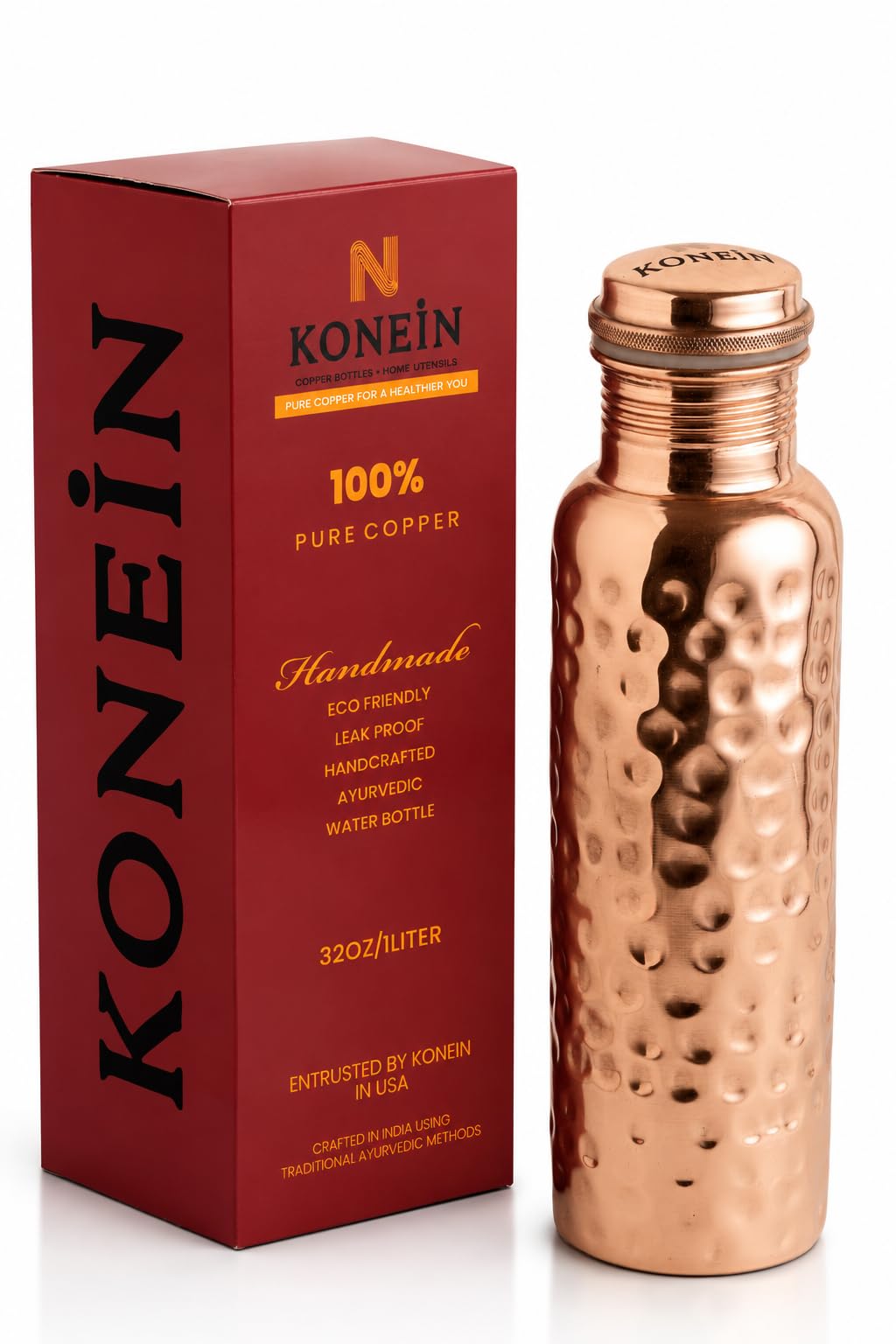 Amazon.com: KONEIN 100% Copper Water Bottle, Hammered Finish
