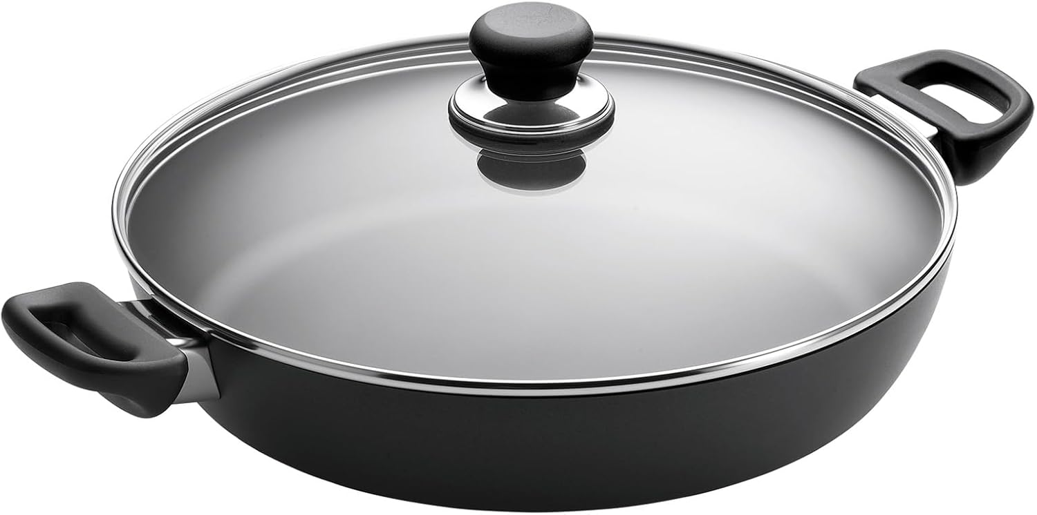 Scanpan Classic 4.25 QT Nonstick Chef Pan with Lid – Compatible with Gas and Electric Stovetops, Metal Utensil Safe, Oven Safe to 500°F, Dishwasher Safe, Black