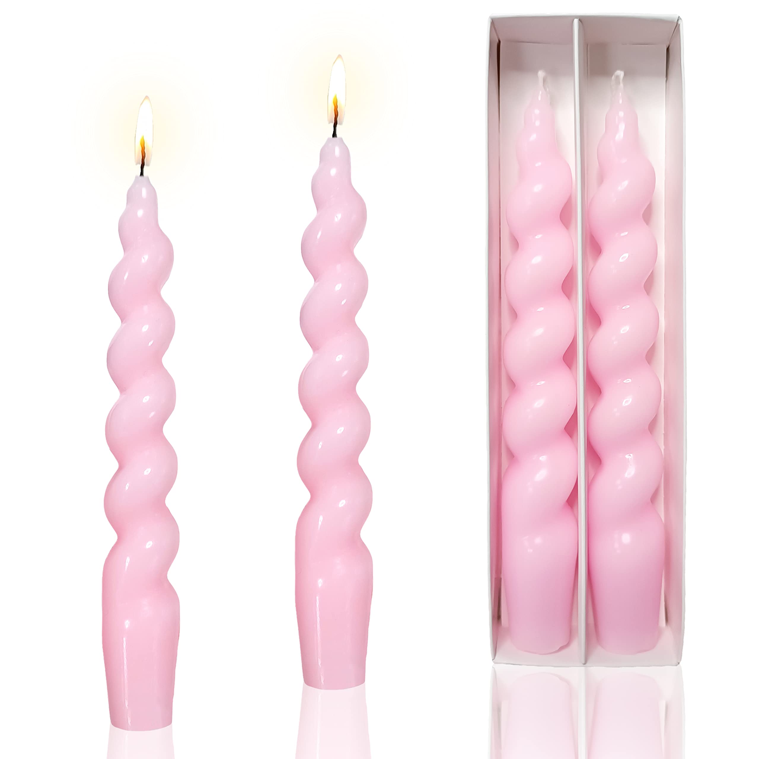 Spiral Taper Candles Stick Pink Twisted Candles H 7.5inch Wax Unscented Pink Dinner Candle Dripless for Home Decor, Relaxation & All Occasions(Pink)