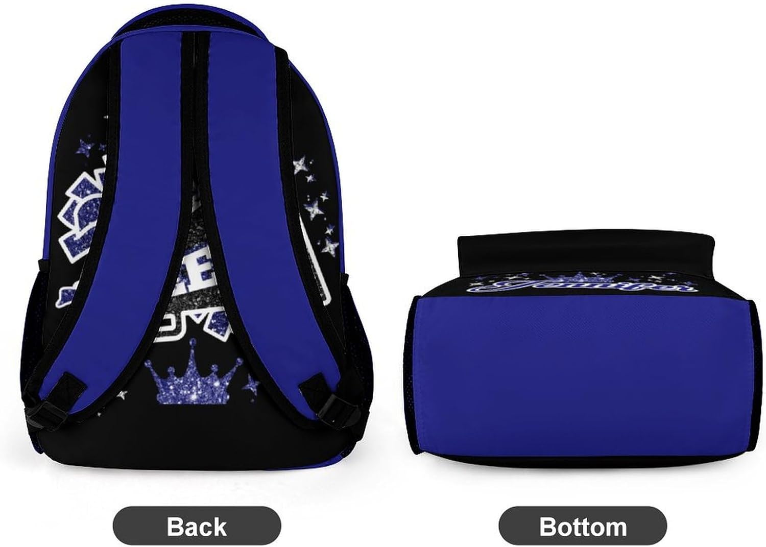 Navy Blue Cheer Black White Cheerleaders Backpack Casual Daypack for Kids Adults Casual Bag Student Backpack with 2 Side Pockets Schoolbag for Men Women